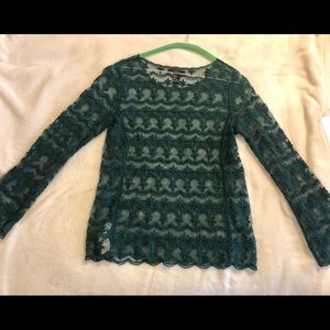 Forever 21 Emerald Lace Pattern Long Sleeve Blouse